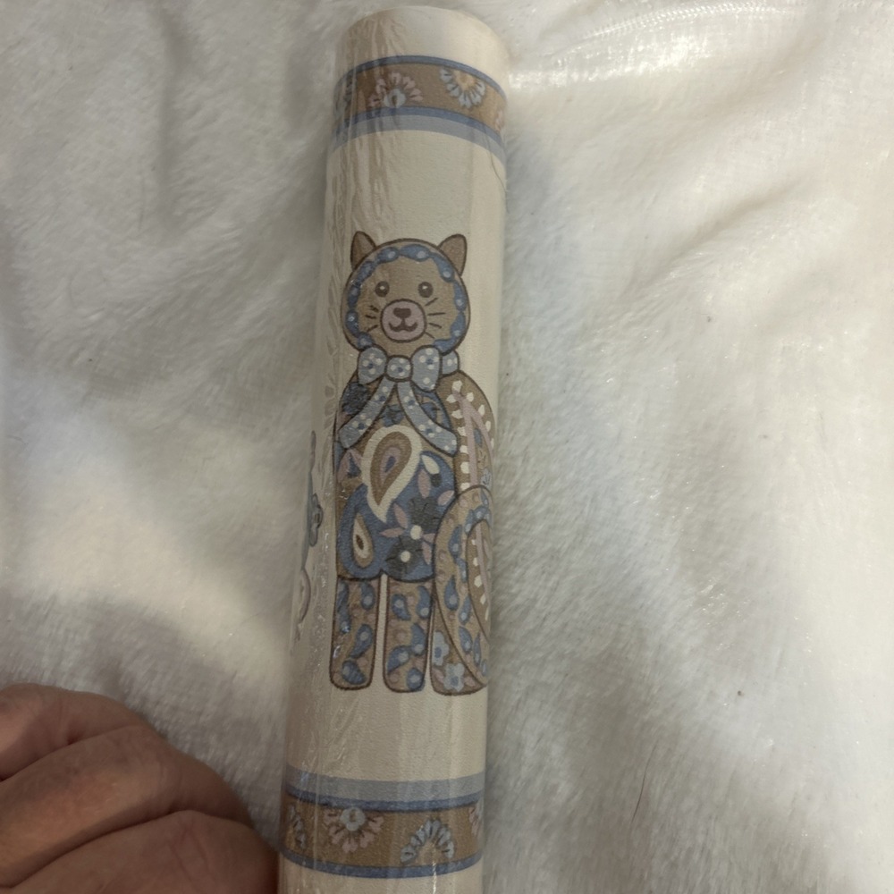 New Vintage 80's Wallpaper Border Kitty Cat Paisley 5 yds x 9" Blue Brown - Picture 6 of 6
